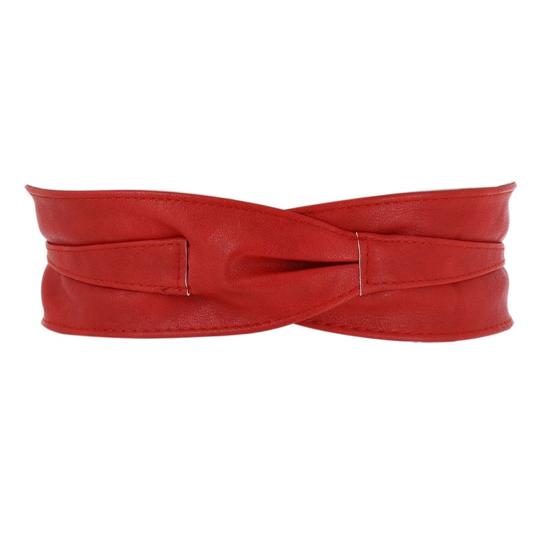 FASHIONGEN Obi Belt for Women â€“ Wide Waist Belt in Faux Leather, MICA - Red, Small/Medium - Image 3